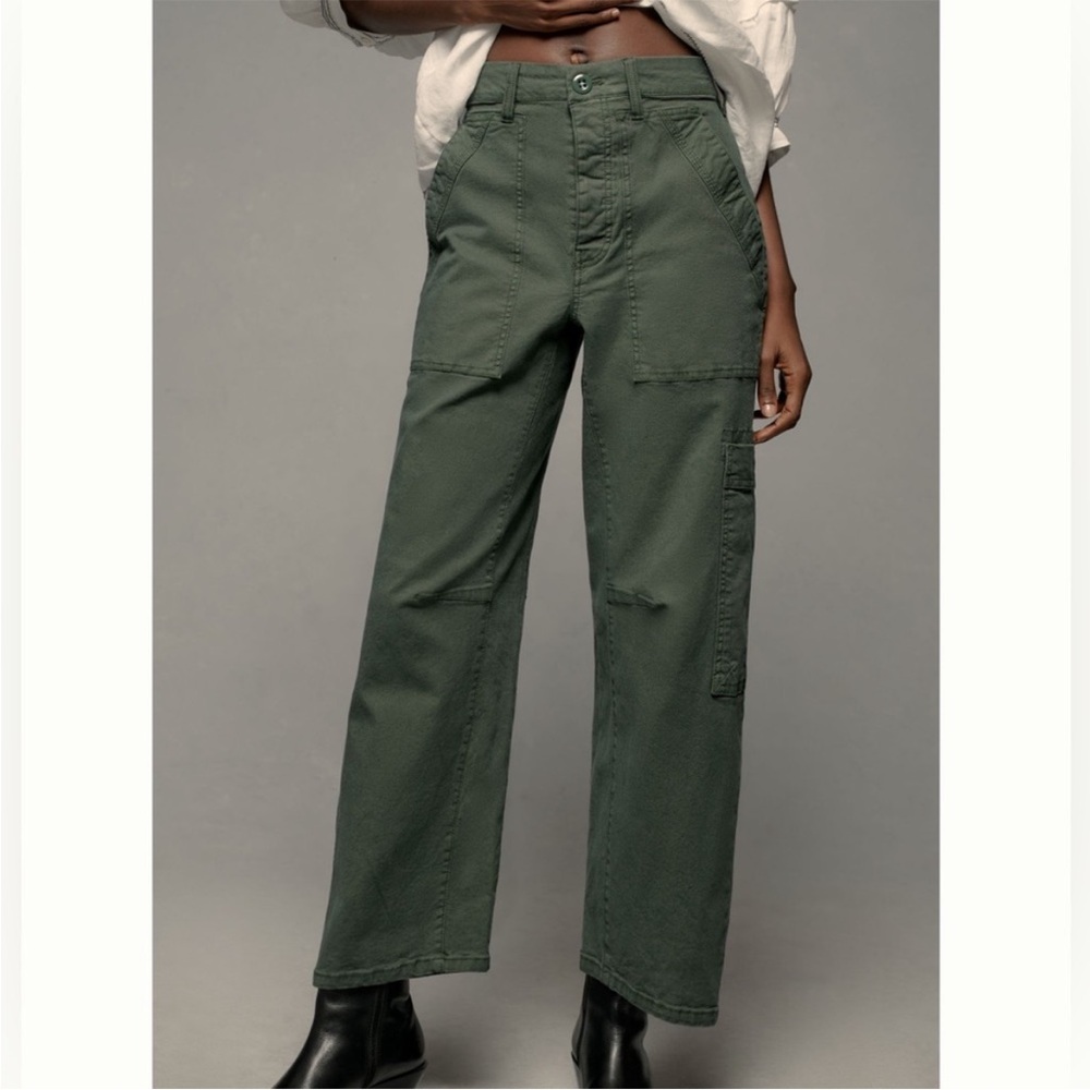 Anthropologie Olive Green Wide-Leg Utility Pants
